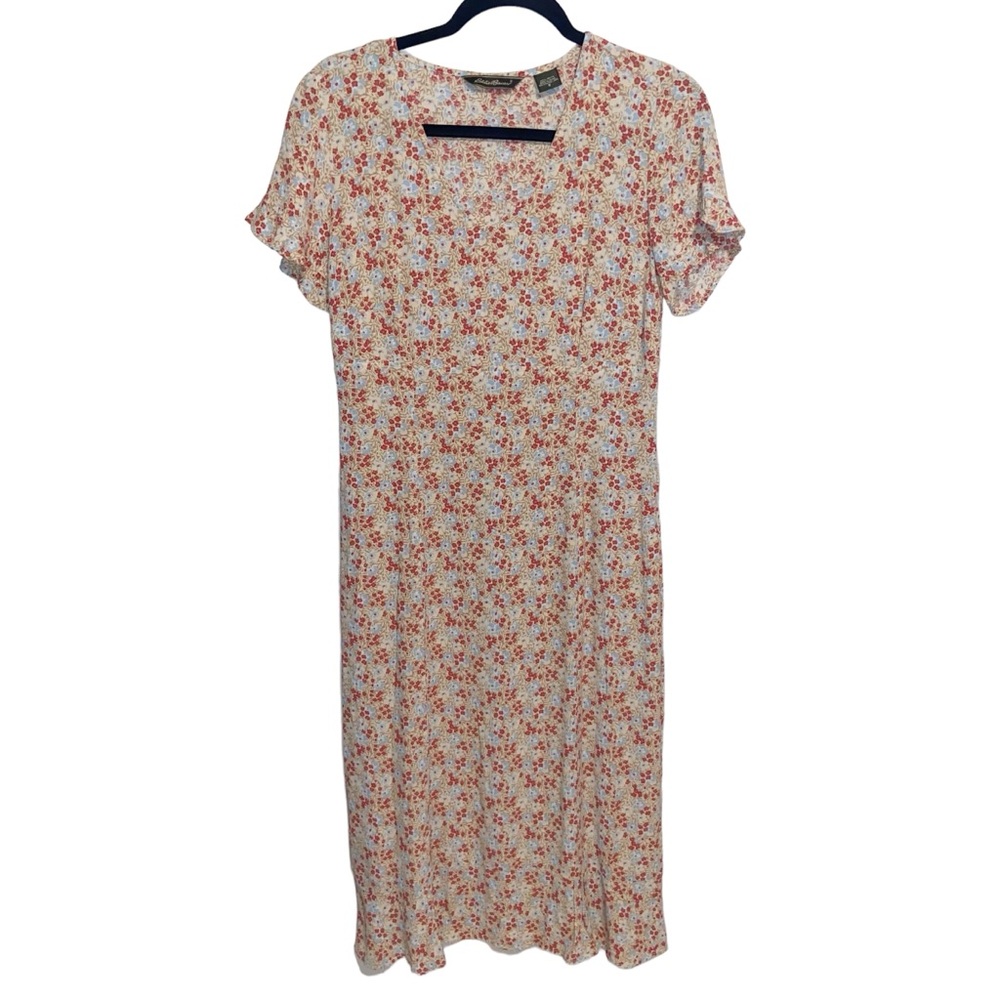 Eddie Bauer Midi Dress Womens Size 8 Floral Peasant Cottagecore Forest Fairy